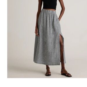 Quince Black & White Gingham Maxi Skirt with Side Slit 100% line